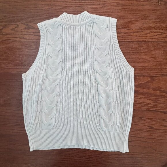 Cyrus Juniors Size Large White Cable Knit Crewneck Sweater Vest Academia Preppy - Picture 10 of 11